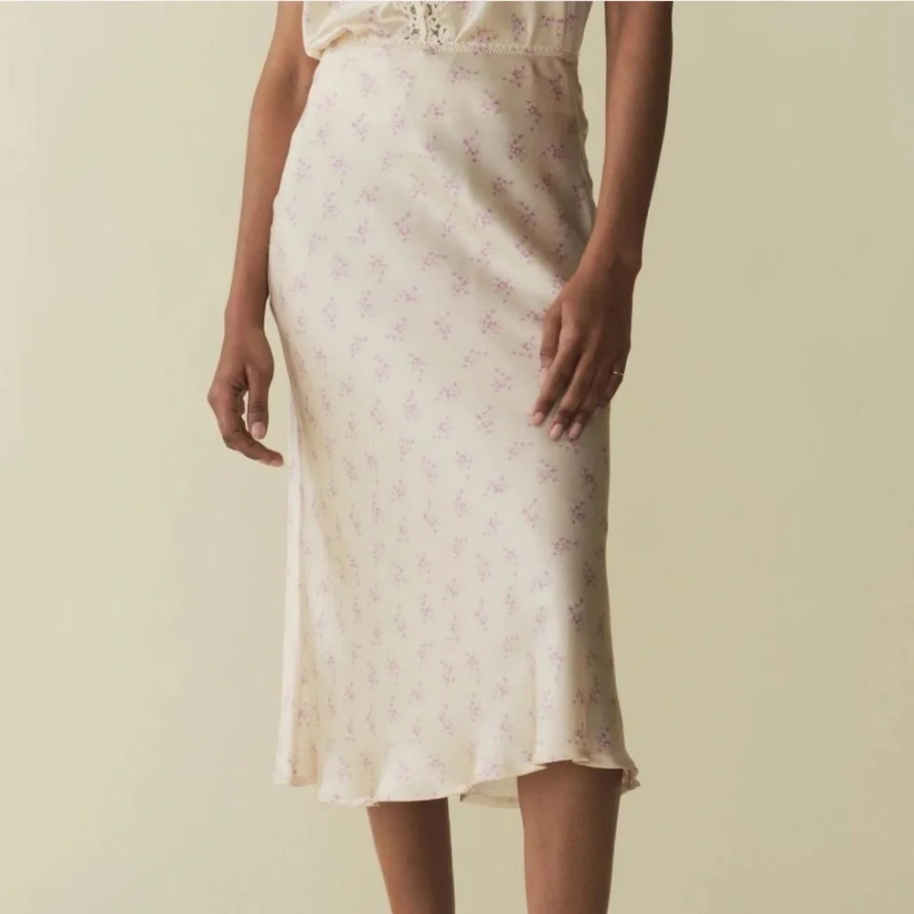 DÔEN Elowen Silk Midi Skirt XS Rose Hillside Heather Floral Bias Cut​